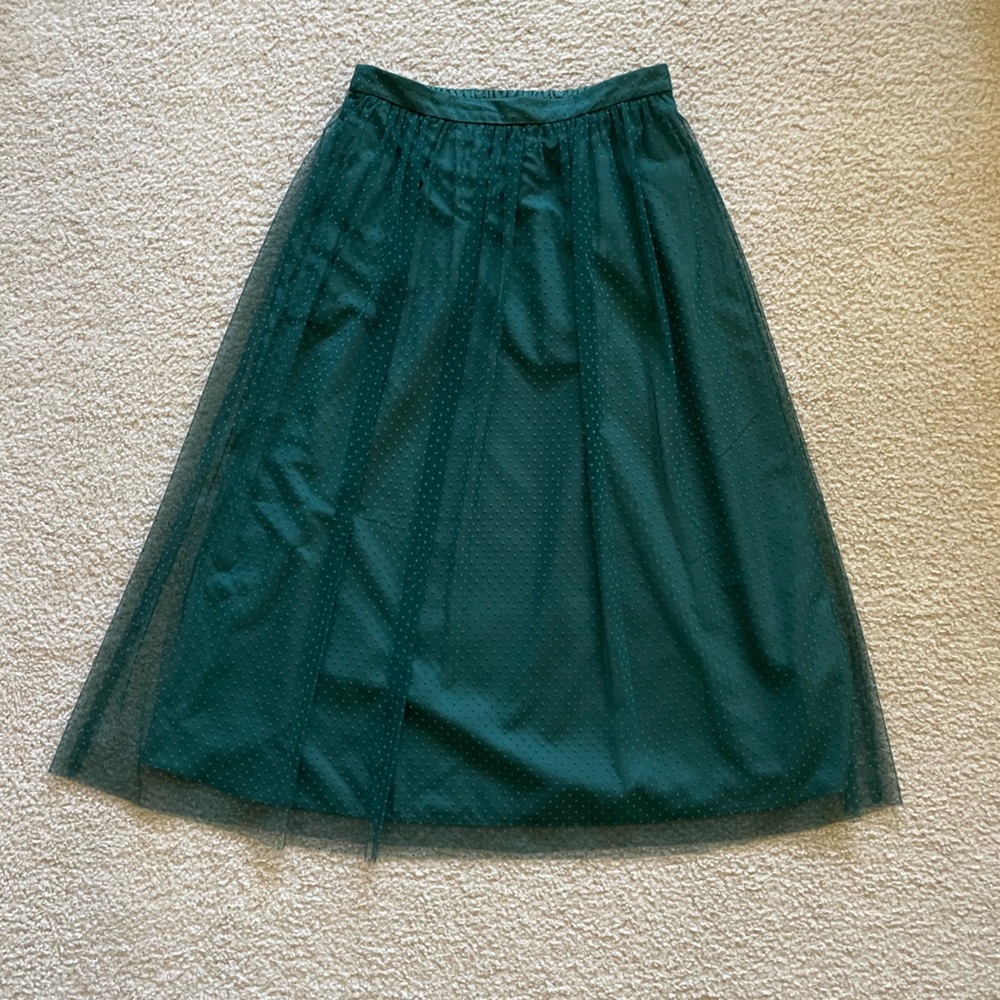J.Crew emerald green dotted tulle skirt, small